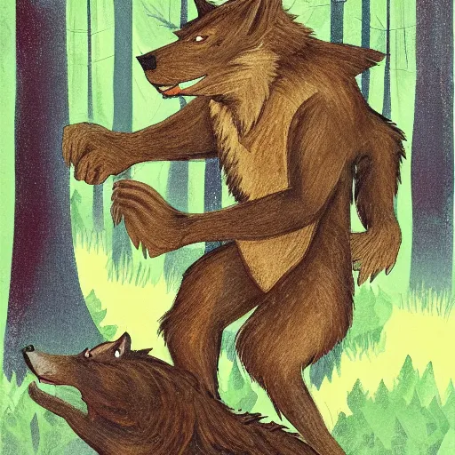 Prompt: portrait of a werewolf in a forest