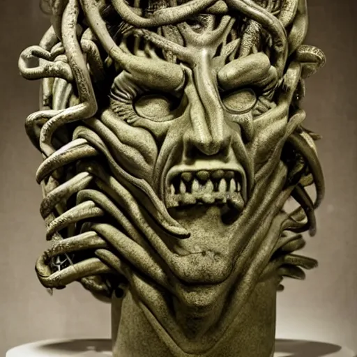 Prompt: medusa statue made by hr giger