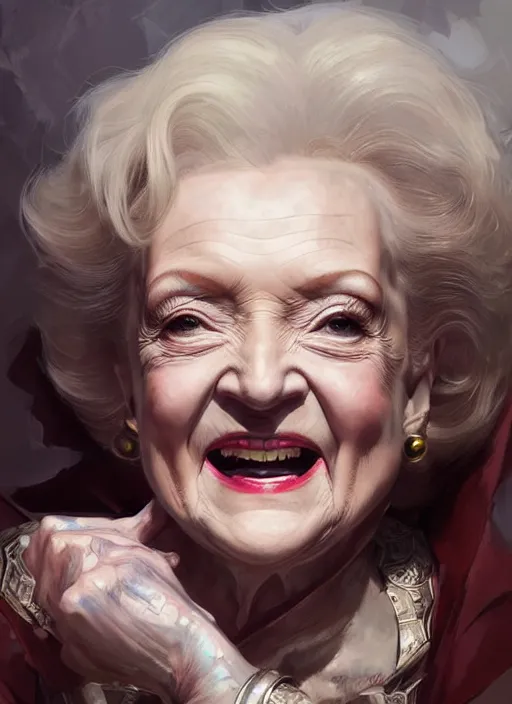 Prompt: Portrait of Betty White, marvel comics, dark, intricate, highly detailed, smooth, artstation, digital illustration by Ruan Jia and Mandy Jurgens and Artgerm and Wayne Barlowe and Greg Rutkowski and Frank Frazetta