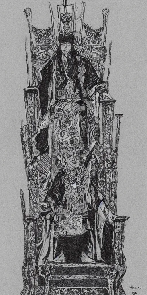 Prompt: a king on a throne drawn by Makoto Yukimura