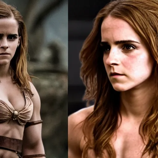 Prompt: first photos of 2 0 2 4 female 3 0 0 remake - muscular emma watson as leonidas, put on 1 0 0 pounds of muscle, looks different, steroids, hgh, ( eos 5 ds r, iso 1 0 0, f / 8, 1 / 1 2 5, 8 4 mm, postprocessed, crisp face, facial features )