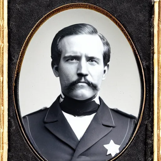 Image similar to civil war photograph of joe biden in uniform, portrait, daguerrotype