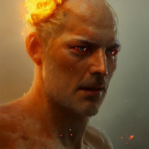 Image similar to photo realistic image of fire elemental, stunning 3 d render inspired art by istvan sandorfi and greg rutkowski, perfect facial symmetry, realistic, highly detailed attributes and atmosphere, dim volumetric cinematic lighting,