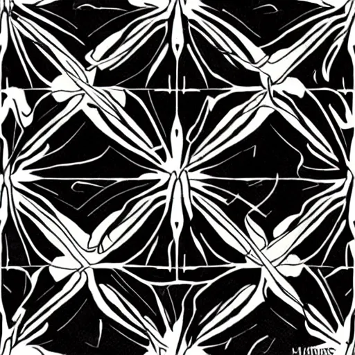 Image similar to and art nouveau floor pattern, scifi inspired, thin lines, black and white