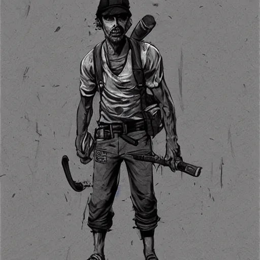 Image similar to don ramon and the chavo del 8 walking dead game telltale, gigachad black and white trending on artstation, painted by greg rutkowski