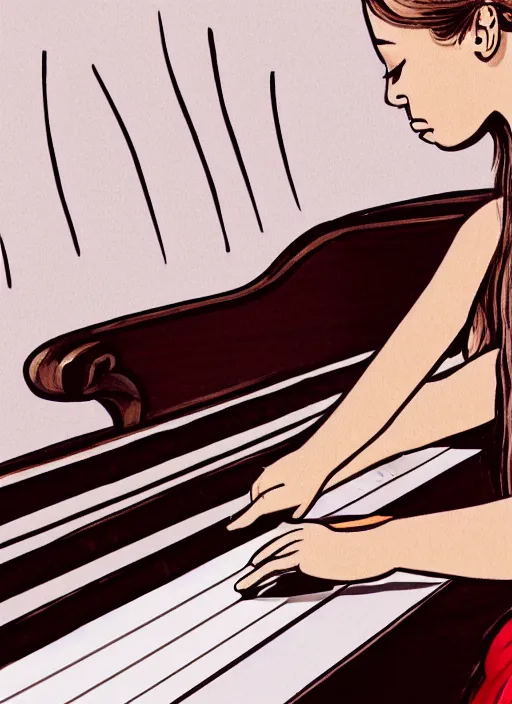 Prompt: illustration of girl playing piano, 4 k, high quality, sharp fucos