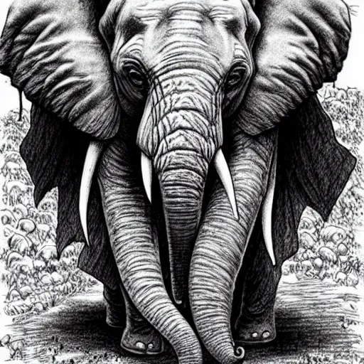 Prompt: [ elephant ] ( by kim jung gi ) ( by kentaro miura )