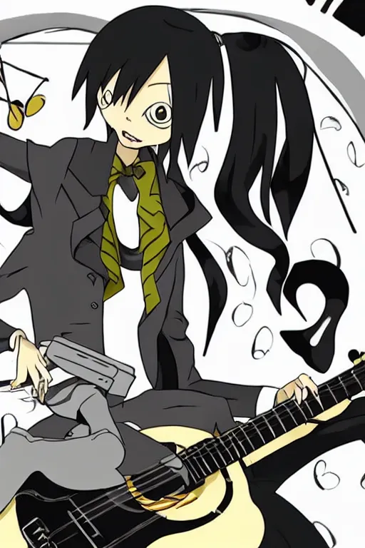 Prompt: Dr. Stein from Soul Eater playing a guitar