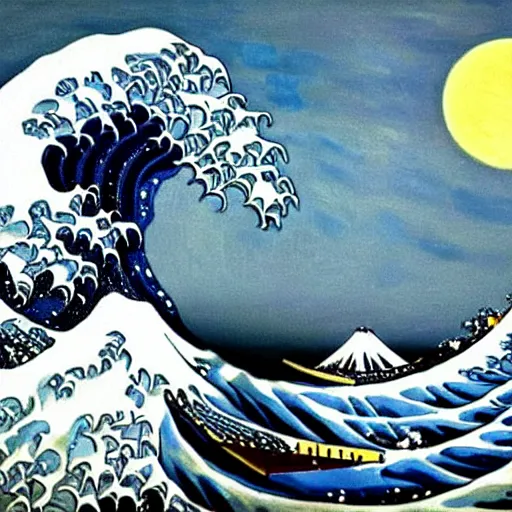 Prompt: a beautiful impasto oil painting of the great wave painted by claude monet!!, impressionism!
