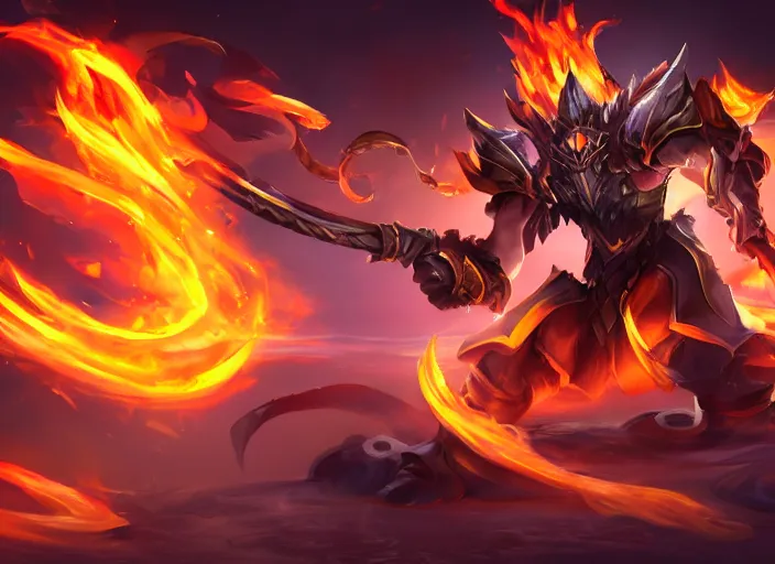 Prompt: champion splashart of champion made out of fire