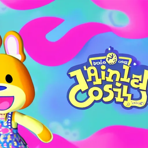 Image similar to isabelle from animal crossing in the style of lisa frank