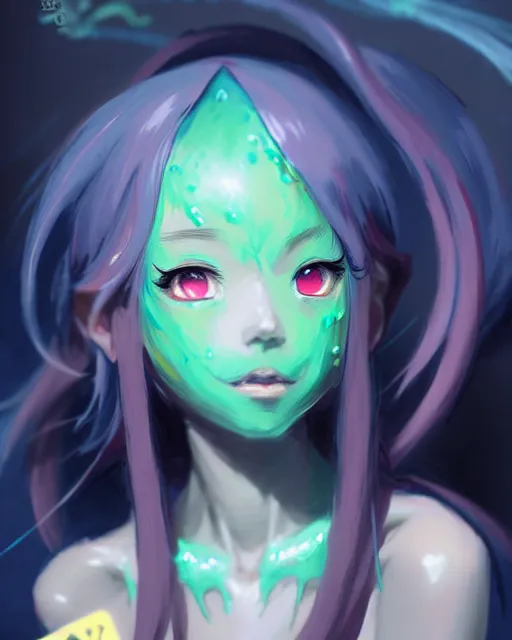 Image similar to character concept art of a an anime slime girl | | cute - fine - face, pretty face, realistic shaded perfect face, fine details by stanley artgerm lau, wlop, rossdraws, james jean, andrei riabovitchev, marc simonetti, and sakimichan, tranding on artstation