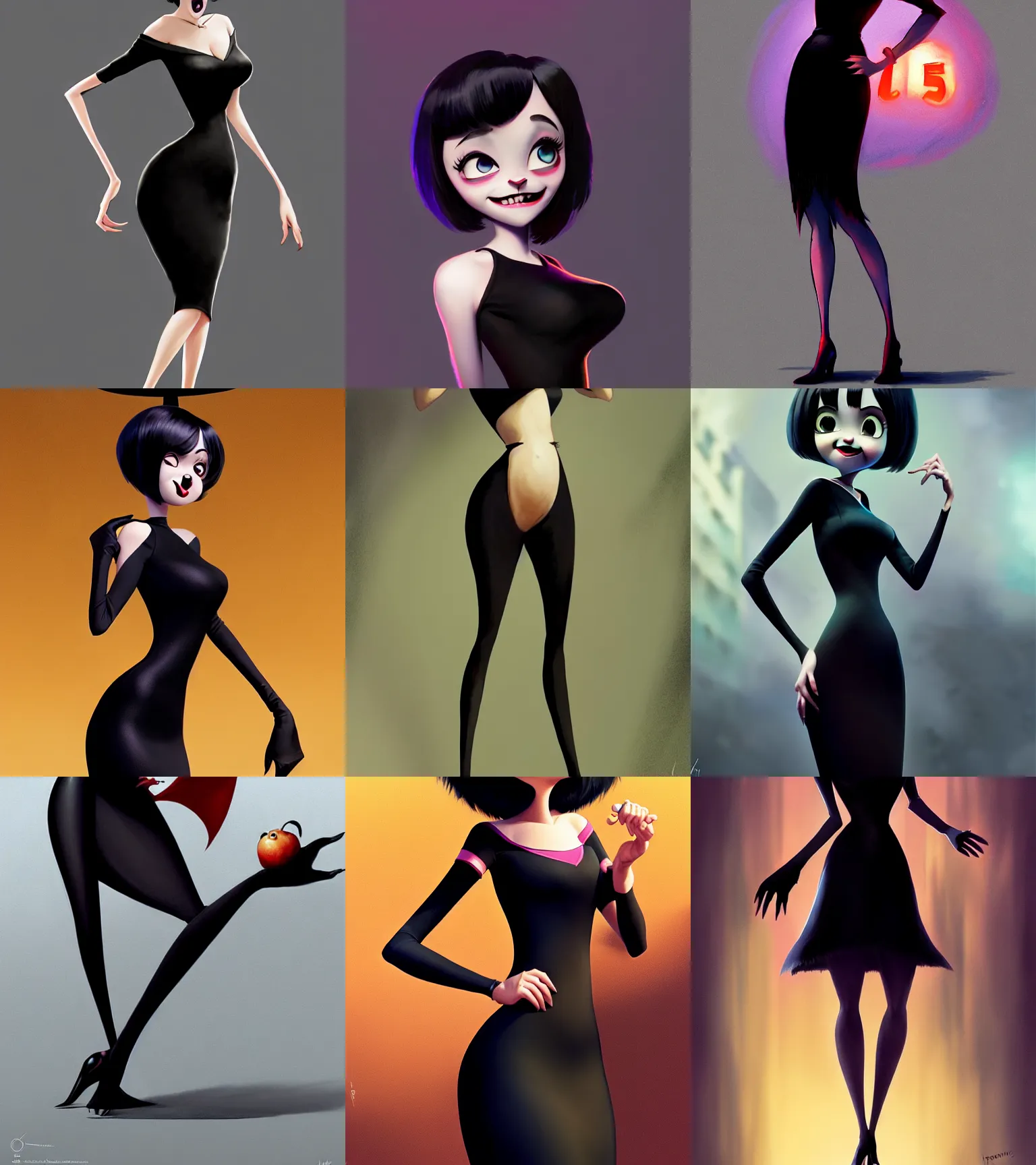 Prompt: attractive Mavis from Hotel Transylvania, hourglass slim figure, black dress, full body shot close up, details, sharp focus, 3d illustration, by Jordan Grimmer and greg rutkowski, Trending artstation, pixiv, digital Art