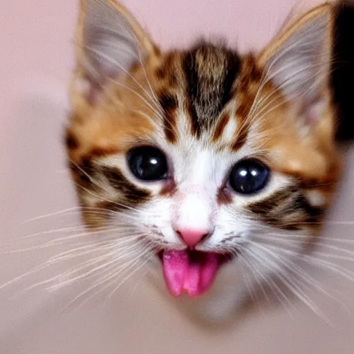 Image similar to a kitten sticking its tongue out