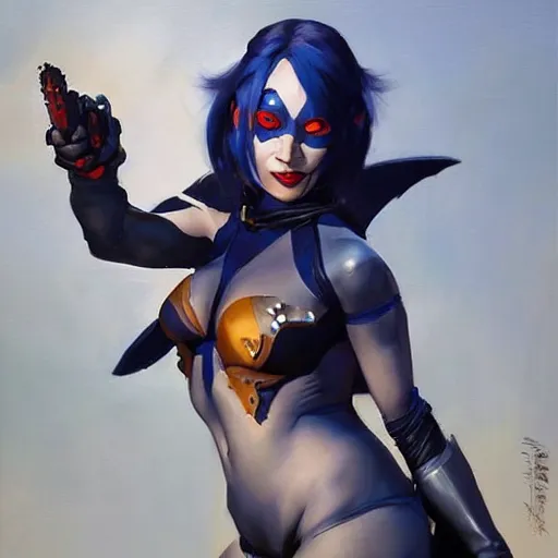 Image similar to greg manchess portrait painting of raven darkholme alias mystique as overwatch character, medium shot, asymmetrical, profile picture, organic painting, sunny day, matte painting, bold shapes, hard edges, street art, trending on artstation, by huang guangjian and gil elvgren and sachin teng