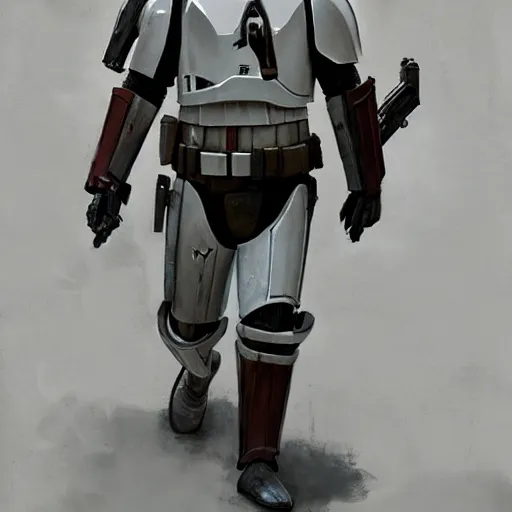 Image similar to an imperial stormtrooper walking, full body photography, extremely long shot, long shot, full-length, head-to-toe, concept art by Doug Chiang cinematic, realistic painting, high definition, concept art, the Mandalorian concept art style