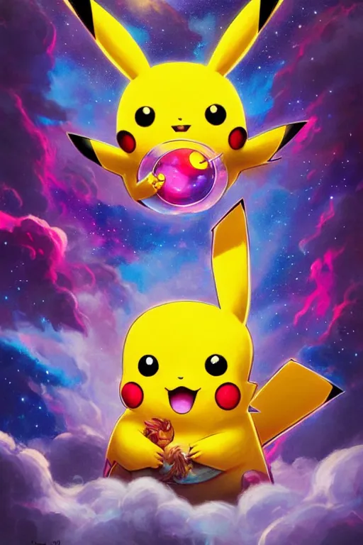 Prompt: pikachu covered with electricity, bubble gums, highly detailed, high contrast, light reflection, trippy, nebula, trending on artstation by artgem, by peter mohrbacher, by wlop, by ruan jia