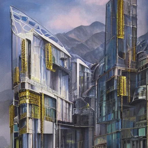 Image similar to painting of sarajevo in year 3 0 0 0, futuristic architecture