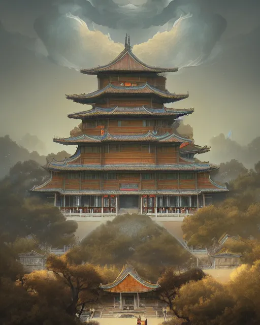 Prompt: tang dynasty palace by peter mohrbacher and dan mumford and nekro, cgsociety, volumetric light, 3 d render