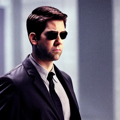 Prompt: cinematic film still of John Krasinski in the Matrix