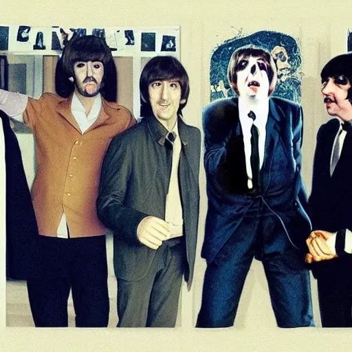 Prompt: nic cage superimposed into a photo as the fifth beatle