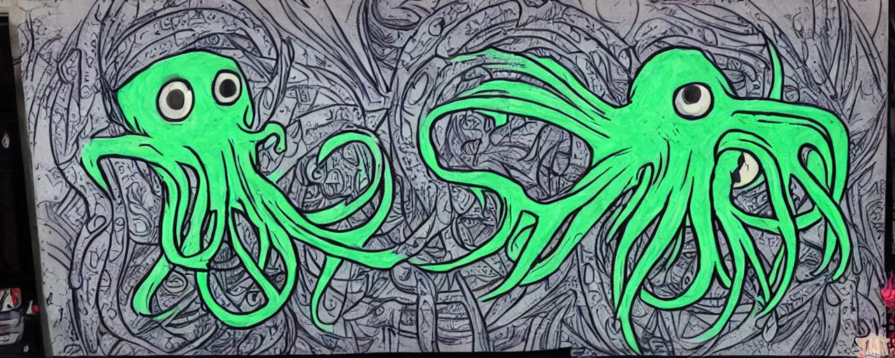 Prompt: metro graphitti, Cthulhu