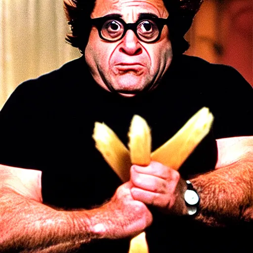Image similar to danny devito frank reynolds's wolverine action pose