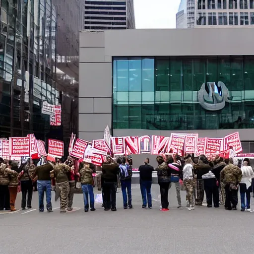 Image similar to army of daddy protestors at cnn headquarters