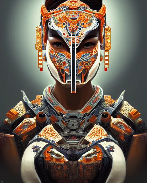 Prompt: symmetry!! portrait of a machine from horizon zero dawn, machine face, decorated with chinese opera motifs, asian, asian inspired, intricate, elegant, highly detailed, digital painting, artstation, concept art, smooth, sharp focus, illustration, art by artgerm and greg rutkowski and alphonse mucha, 8 k