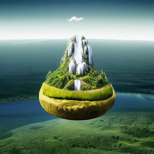 Image similar to “floating island in the sky, with a waterfalls, 4k image, award winning”