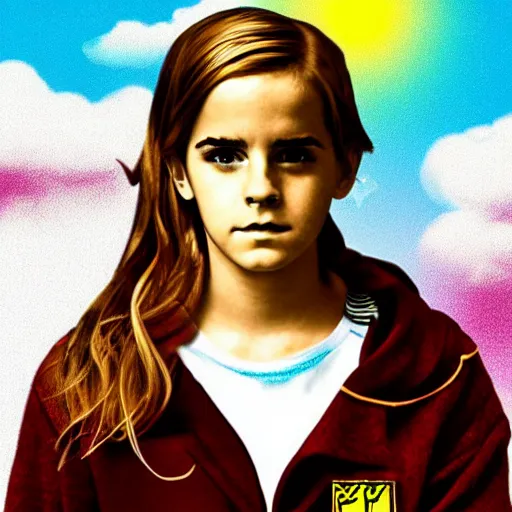 Image similar to rainbow emma watson age 1 3 as hermione. pop art.