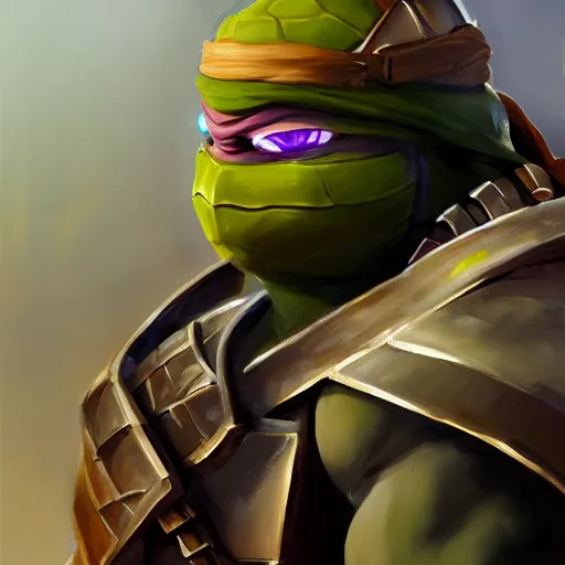 Image similar to greg manchess portrait painting of armored donatello of tmnt as overwatch character, medium shot, asymmetrical, profile picture, organic painting, sunny day, matte painting, bold shapes, hard edges, street art, trending on artstation, by huang guangjian and gil elvgren and sachin teng