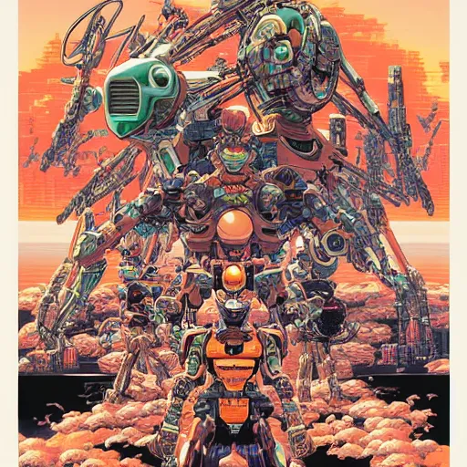 Image similar to portrait of super contra robots, symmetrical, by yoichi hatakenaka, masamune shirow, josan gonzales and dan mumford, ayami kojima, takato yamamoto, barclay shaw, karol bak, yukito kishiro, moebius