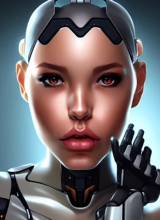 Image similar to portrait of a cyborg woman by Artgerm, open mouth!!! (((((face turns left))))) (((((face turns right))))), open eyes , biomechanical, hyper detailled, trending on artstation