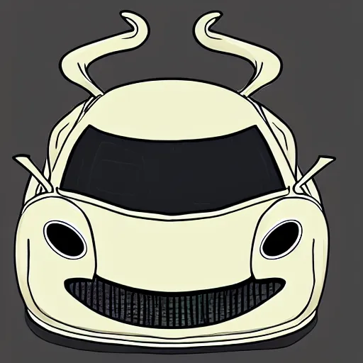 Prompt: a car drawn in the style of Hollow Knight