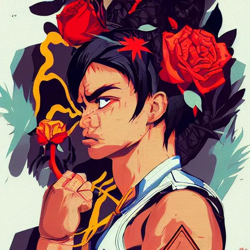 Image similar to Street Fighter 2 Vega Claw profile picture by Sachin Teng, asymmetrical, Organic Painting , Adidas, Impressive, Award Winning, Claw, Violent, Dark, Roses, Snake, Powerful, geometric shapes, hard edges, energetic, intricate background, graffiti, street art:2 by Sachin Teng:4