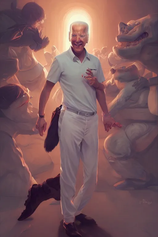 Prompt: joe biden bowling meme, full face, anime, fantastic details, pixiv, hyperdetailed unreal engine, stanley artgerm lau, wlop, rossdraws, james jean marc, simonetti ruan jia and mandy jurgens and artgerm and sakimichan, illustration, digital art, concept art, manga cover