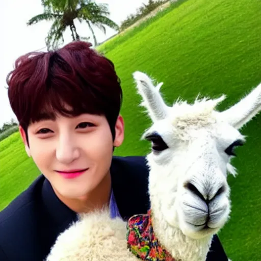 Image similar to jung kook with a llama