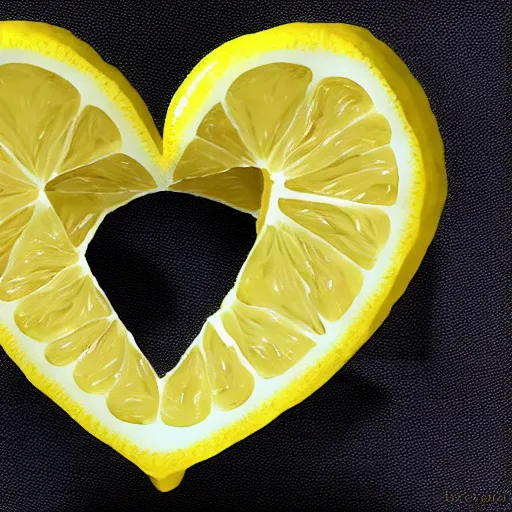 Prompt: lemon in the shape of a heart 4K, 8K, 24K, ultra detailed, realistic, trending on artstation, centered, margins