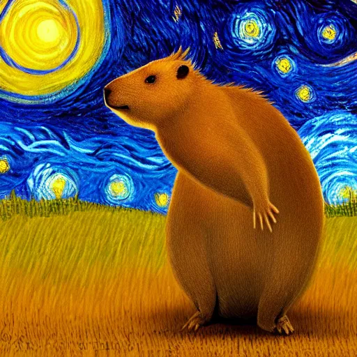 Prompt: capybara in the style of starry night