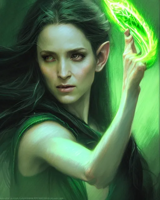 Prompt: a female elvish sorceress casting a green fireball | | pencil sketch, realistic shaded, fine details, realistic shaded lighting poster by greg rutkowski, magali villeneuve, artgerm, jeremy lipkin and michael garmash and rob rey