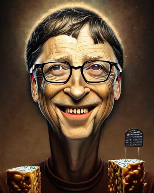 Image similar to detailed portrait of bill gates cheese!! grater!!! shredded by tomasz alen kopera and peter mohrbacher and johanna martine! and margaret keane! coherent luminescent