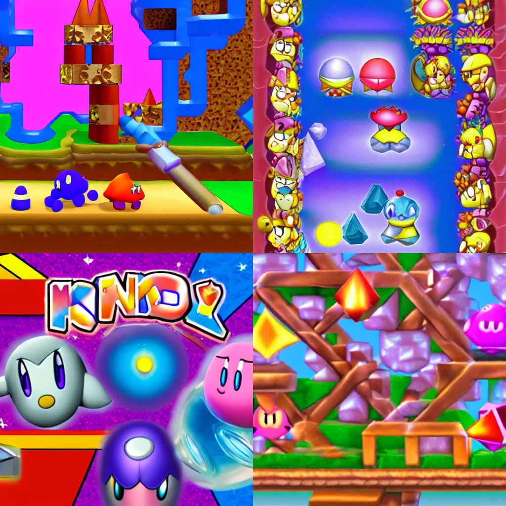 Prompt: Kirby and the crystal shards for Nintendo 64, photorealistic