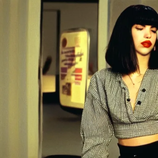 Prompt: Dua Lipa on a still of pulp fiction