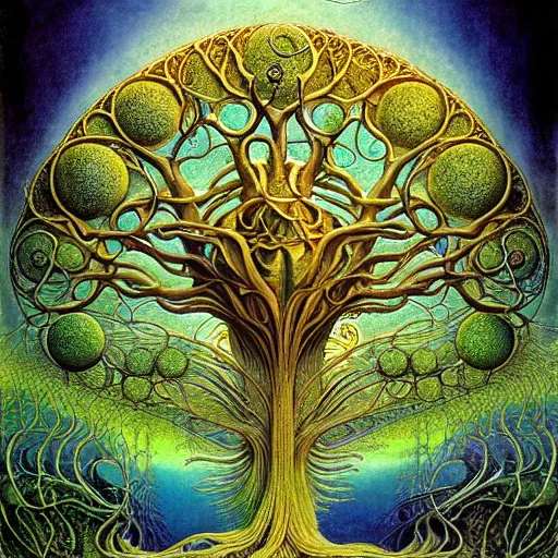 Image similar to tree of life by roger dean and andrew ferez, art forms of nature by ernst haeckel, divine chaos engine, symbolist, visionary, art nouveau, botanical fractal structures, organic, detailed, realistic, surreality