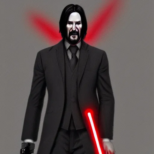 Image similar to John Wick wielding a red lightsaber, by Frederic Church, trending on artstation 4k.