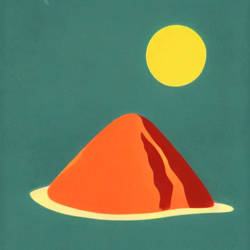 Prompt: 1960s minimalist illustration of a volcano at night