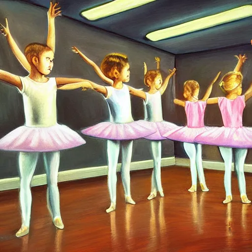 Image similar to painting of peanut dancing ballet, ballet studio, mirrors, hyperrealistic, photorealistic, lighting