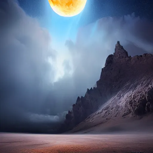 Prompt: amazing photo of a the moon hitting the earth and destroying it, digital art, by marc adamus, beautiful dramatic lighting