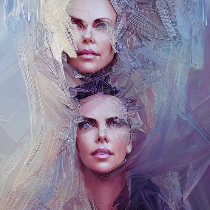 Image similar to portrait of Charlize Theron at Burning Man. intricate abstract. intricate artwork. by Tooth Wu, wlop, beeple, dan mumford. octane render, trending on artstation, greg rutkowski very coherent symmetrical artwork. cinematic, hyper realism, high detail, octane render, 8k, iridescent accents